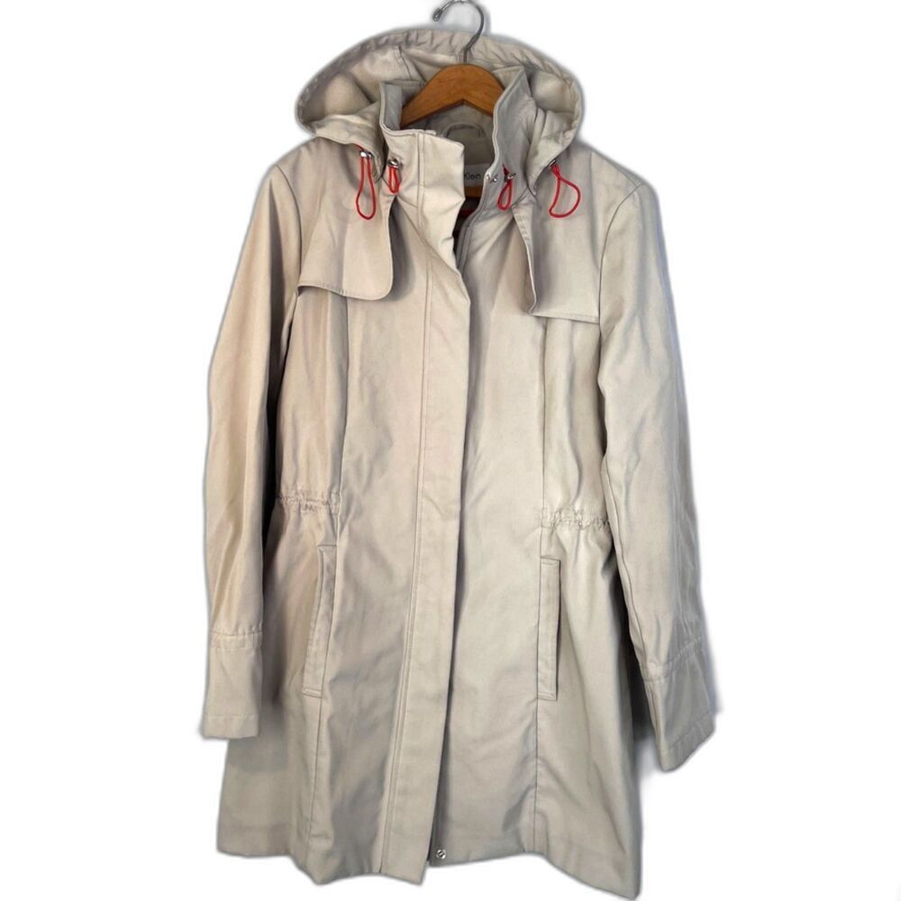 Calvin Klein Feminine‎ Longline Trench Jacket Contrast Cord Ruffled Back Size MD
